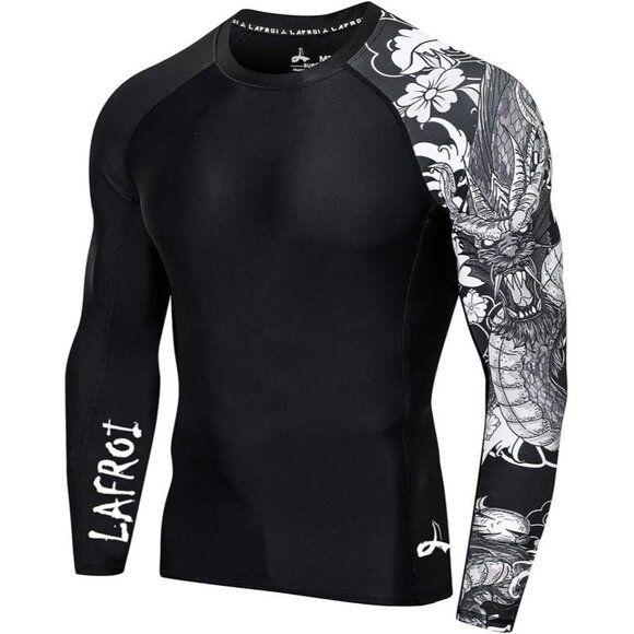 🆕Men's Orange Polyamide Long Sleeve UPF 50+ Compression Dragon Rash Guard - Picture 1 of 7